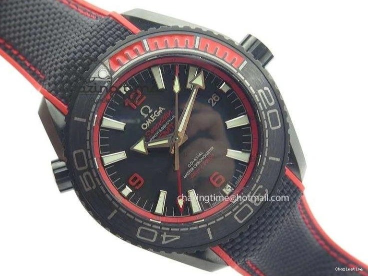 1225 SoftTouch Planet Ocean GMT 45mm DLC Red JHF Best Edition Black Dial On Rubber Strap A 8200